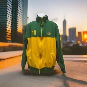 BRAZIL SOCCER BRASIL FUTBOL TEAM SWEATSHIRT- SIZE LARGE GREEN YELLOW FULL ZIP